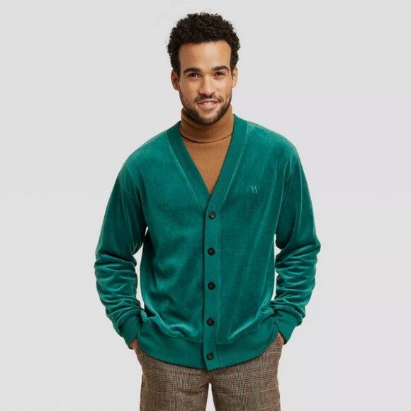 Houston White Adult Velour Cardigan Sweater - Green XL - Picture 1 of 3